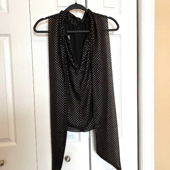Jason Wu Polka Dot No Sleeve Draped Neck Top with Scarf Sheer Black Gold NWT - Picture 7 of 16